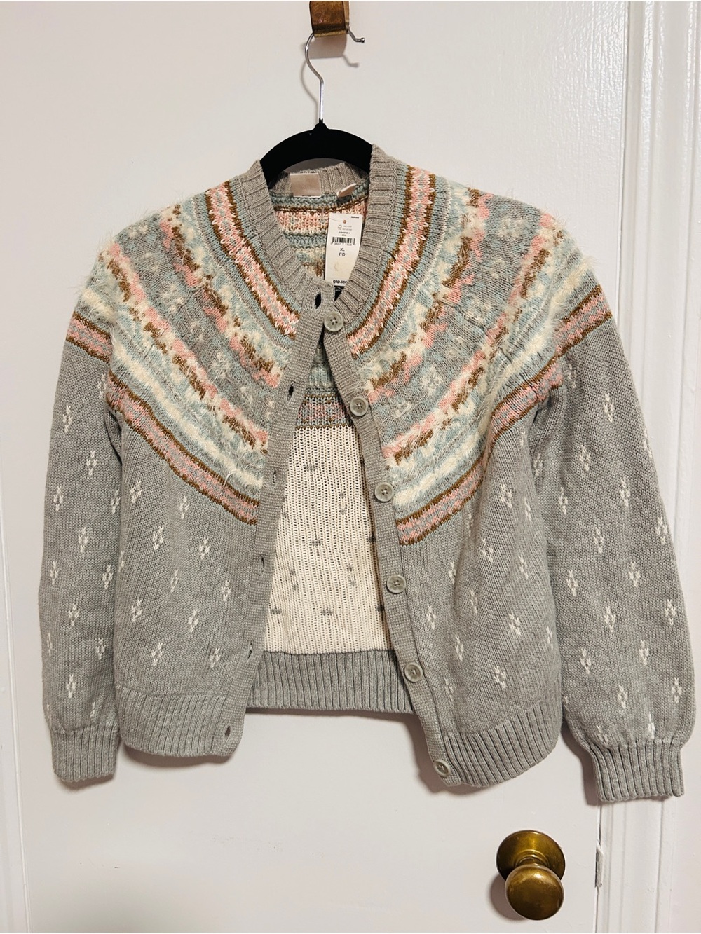GAP soft cozy fall Button-Front Cardigan with Cream and Dusty Pink Accent